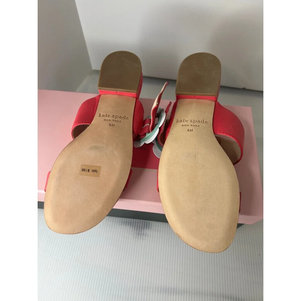 Kate Spade Fabi‎ Flower Buckle Slide Sandals Pink Leather Women 6M